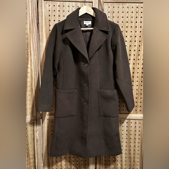 Candace Cameron Bure Chocolate Brown Button Front Winter Coat Womens SP - Picture 2 of 6